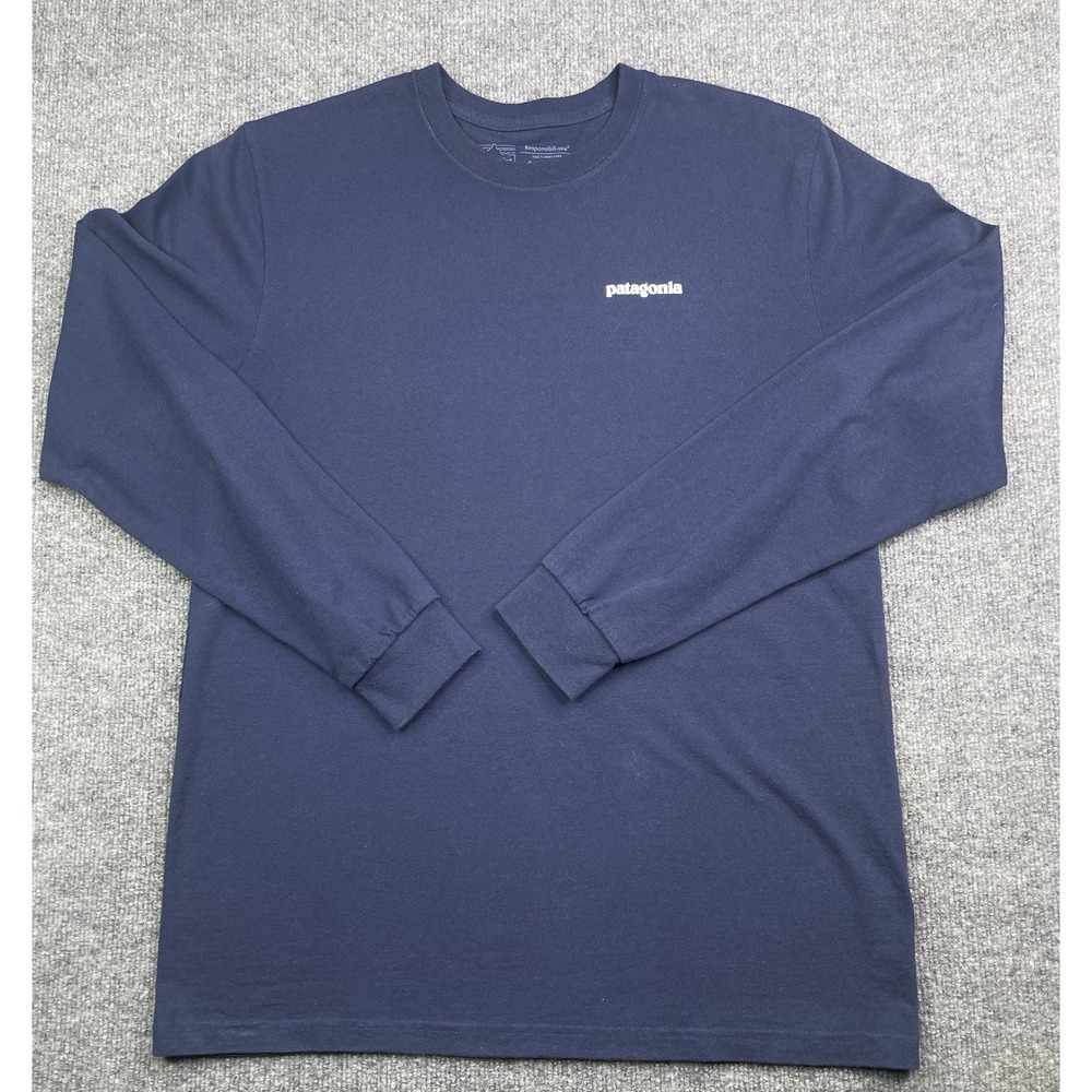Patagonia Long Sleeve Shirt Mens M Navy P-6 Logo Responsibili-Tee 39161